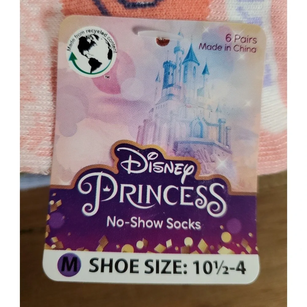 6pk Disney Princess Girls Socks 10.5-4 No Show Ariel Cinderella NEW